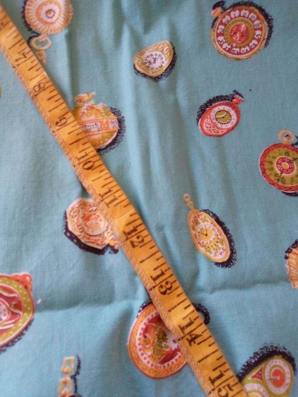 Vintage Mid-century Pocket Watch Print Cotton Fabric